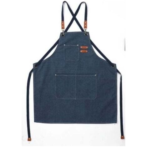 (Bleu marine) Tablier de cuisine pour homme, en toile, avec 3 poches, imperméable et réglable, convient pour les barbecues, les restaurants, les jardins, le travail du bois, etc., dimensions 78 x 68 c (1/4)