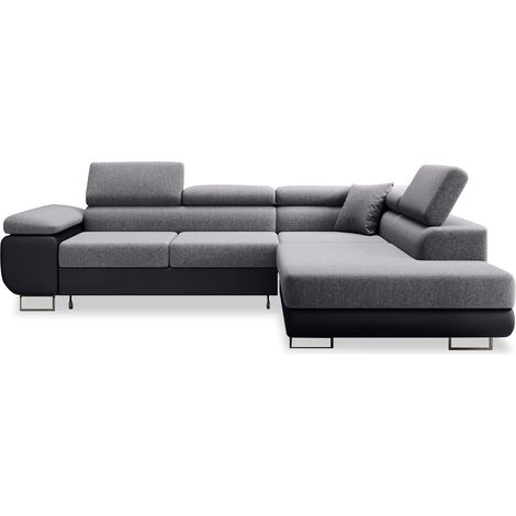 Canapé d'angle droit convertible Marius Gris et Noir
