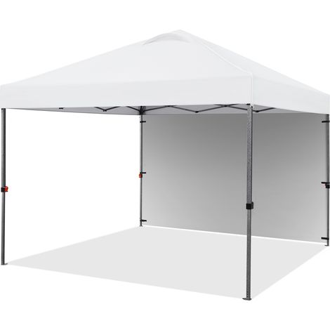 Homevive Carpa Plegable Portátil 3x3 m Cenador de Jardín con 1 Pared Lateral Altura Ajustable en 3 Niveles Gazebo para Exterior Camping Fiestas Mercado Patio Anti-UV Impermeable y Bolsa de Arena Blanc