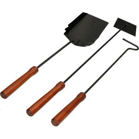 Serviteur de cheminée 3 pièces – Tisonnier et balai en métal avec revêtement en poudre – Poignée en bois antidérapante pour confort-NANOTEH (1/5)