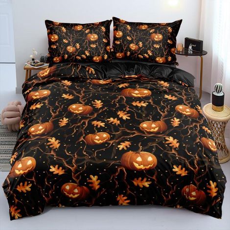 Halloween Bettwäsche 135x200 cm mit Kürbis-Motiv, 2-teilig, Mikrofaser, Reißverschluss