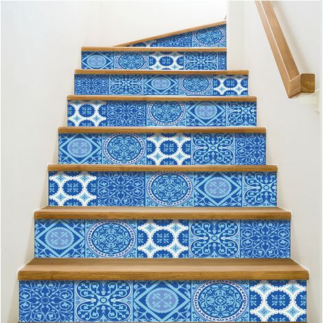 Adhésif Autocollant Contremarche Carreaux Ciment Bleu Turquoise, 3 pièces, 19,5 cm x 100 cm (1/5)