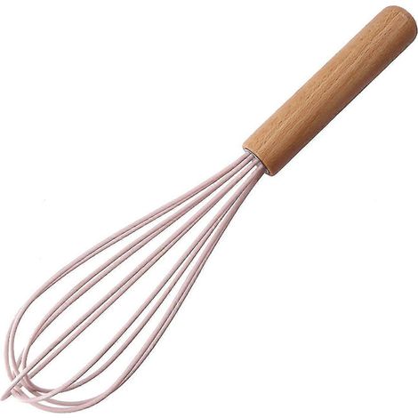 (Rose) Batteur à œufs de 25 cm avec manche en bois, fouet réutilisable en silicone, mélangeur à œufs manuel, mousseur à lait pour la pâtisserie (1/5)