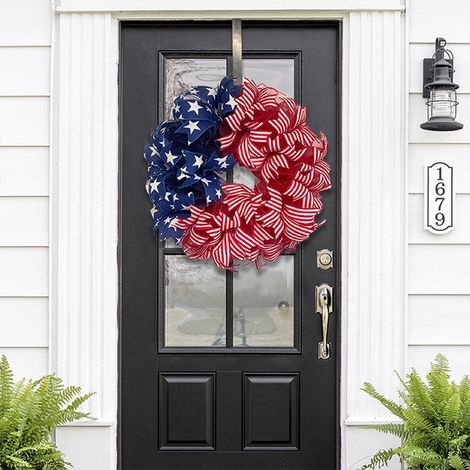 Guirlande Patriote - Décoration Porte D'Entrée Pour Le 4 Juillet Et La Journée Des Anciens Combattants - En Tissu Rouge Blanc Bleu - 1 Pièce (1/4)