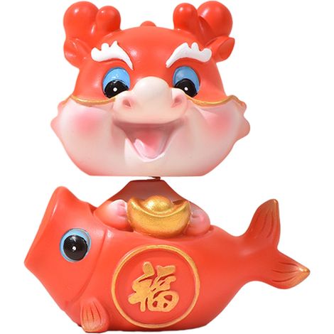 Maskottchen zum chinesischen Neujahr, Jahr des Drachen, Glücksdrachen-Ornament, Glücks-Wackelkopffigur, Auto-Innenausstattung (Glücksdrache Rot - Fu) (1/2)
