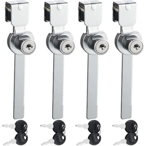 Lot de 4 Serrures à Glissière pour Porte Verre Tiroir Vitrine Armoire Finition Chrome Clés Identiques (1/4)