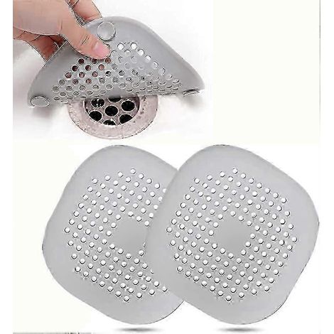 Lot de 2 protections de bonde en silicone, crépine d'évier avec ventouse, filtre de bonde de baignoire, gris (1/5)