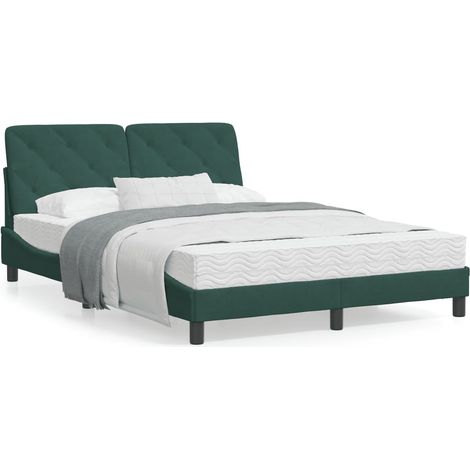Cadre de lit avec tête de lit Vert foncé 140x200 Velours (1/5)