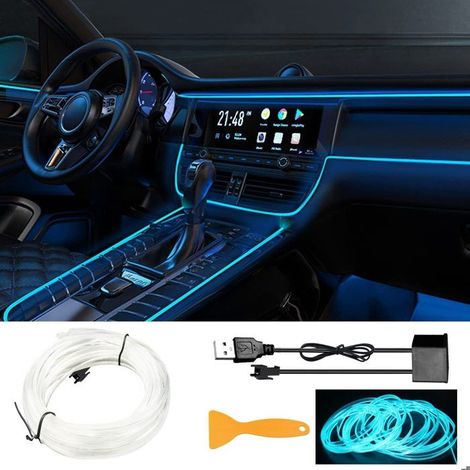 EL Wire Bande Lumineuse LED pour intérieur de Voiture, Fil néon USB avec Bord de Couture de 6 mm, 500 cm, Fil électroluminescent (1/5)