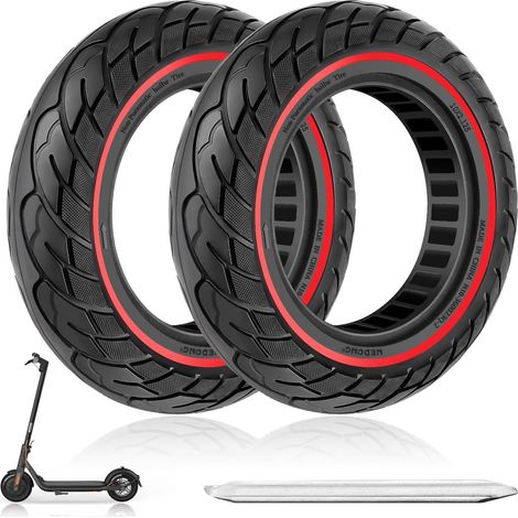 Pneu Plein 10 Pouces 10 x 2,125, Pneu Increvable 10x2.125, Roue Pleine Trottinette 10 Pouces avec Démonte-pneu Manuel, Anticrevaison & Zéro-Entretien & Haute Durabilité,(Slot 34-36mm), 2PCS (1/5)