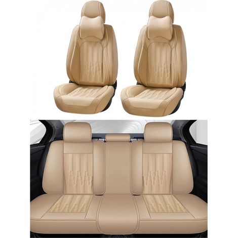 Komplettes Set universeller Autositzbezüge, Luxus-Ökoleder in Beige