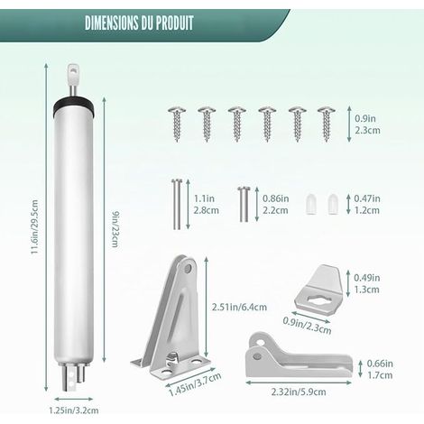 Silver Pneumatic Door Closer Kit for Screen and Storm, Door Damper with Bracket and Parts, Silent Door Closer with Adjustable Closing Speed (Silver) (1/2)