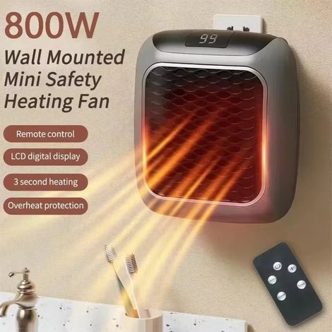 Radiateur électrique portable 400W carré noir avec télécommande, chauffage rapide économique, faible consommation, appareil de chauffage d'appoint mural, idéal petit espace UK (1/5)