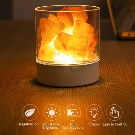 USB Salt Lamp, Crystal Night Light Touch Dimmer, Sea Salt Rock Party Table Lamp Decorations, White (1/5)