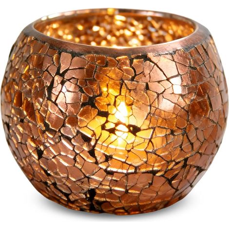 Kerzenhalter aus Mosaikglas, Vintage-Teelichtgläser aus Crack-Glas, 10,3 x 8 cm, romantischer Kerzenhalter, Votivkerzenhalter für Zuhause, Hochzeit, Geburtstag und Weihnachten, Braun (1/5)