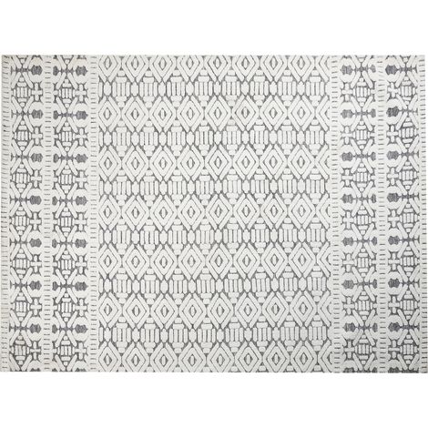 Alfombra moderna 300 x 400 cm poliéster algodón decorativa sala de estar dormitorio blanco y gris Sibi
