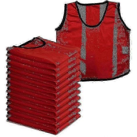 (Enfants de 9 à 14 ans, rouge) A2Z Lot de 12 bavoirs de sport en maille respirante, confortables pour le football et le rugby, pour enfants et adultes (1/3)
