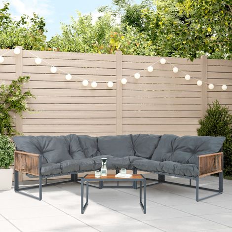 Set Salottino per Esterno Karg Divano Modulare a 3 pezzi e Tavolino con Piano in SPC Rovere Mobili da Giardino - Grigio Scuro / Rattan casa.pro (1/5)