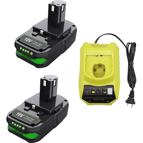 Batterie Li-ion, capacité 3000mAh, tension 18V, compatible avec Ryobi, 2BAT 1CHARGER, 18V-b (1/2)