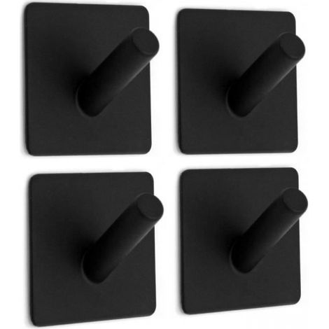 Lot de 4 crochets porte-serviettes autocollants, noirs, fixation murale sans perçage, étanches et stables. (1/4)