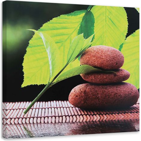 Cadre déco Pierres Zen Spa Feuilles 60x60 (1/5)