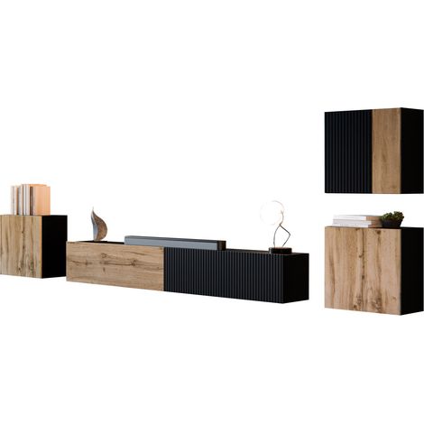 Conjunto de salón Calveru 108, Negro + Roble wotan (1/5)