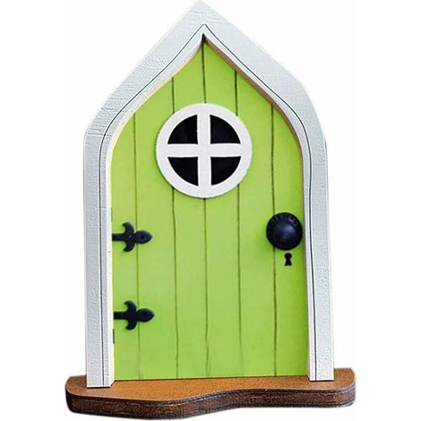 Miniature Petite Fée Maison Portes et Fenêtres Miniature Cabane Maison de Campagne Petite Fée Porte Jardin Art Déco Sculpture Petite Fée Accessoires de Jardin Décorations Extéries (Vert) (1/5)