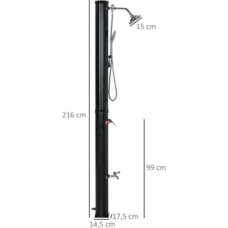 Douche solaire 35 L eau chaude camping piscine robinet pommeau de douche effet pluie noir 17,5 x 14,5 x 216 cm