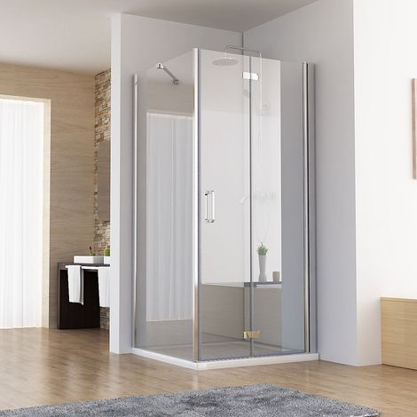 MIQU Duschkabine 100x90x197 cm Eckeinstieg Dusche Falttür 100 mit Seitenwand 90 NANO Glas mit Duschwanne (1/5)