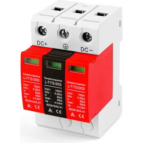 Protection Contre les Surtensions, Parafoudre de Type 1+2 (B+C), 3 Pôles avec un Courant de Décharge Maximal de 40 Ka, Protection Contre Les Surtensions pour Installations Photovoltaïques (1/5)