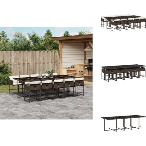 11-tlg. Garten-Essgruppe mit Kissen Braun Poly Rattan - Garten Essgruppe - Garten Essgruppen - Outdoor Essgruppe - Terrasse Essgruppe (1/5)