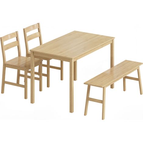 Ensemble salle à manger bambou, table avec 2 chaises et banc pour 4 personnes, bois naturel (1/5)