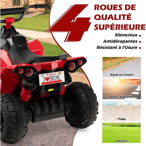 Quad électrique pour enfants 12 V avec vitesse 2,2/4,3 km/h, klaxon, musique et lumières LED - rouge (1/5)