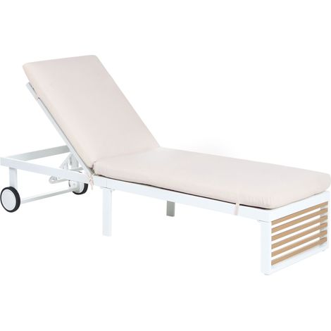 Sun Lounger Beige Aluminium Fabric Cushion on Wheels Adjustable Backrest VERDELLO (1/5)