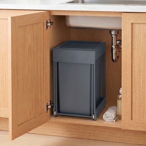 Poubelle de Cuisine Extractible, 20 L, en Acier, Couvercle en Plastique ABS, Gris
