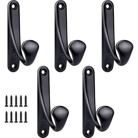 Screw-in Wall Coat Hooks, 5 Pack Minimalist Heavy Duty Zinc Alloy Coat Hooks for Door, Entryway, Bedroom, Bathroom, Multi-Purpose Hooks, Screws Included - Black (1/5)