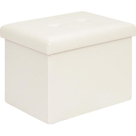 Tabouret de Rangement Pliable en Cuir synthétique avec Espace de Rangement - Banc rectangulaire avec Couvercle Rigide - pour Salon, Couloir - 42 x 32 x 32 cm - Crème (1/5)