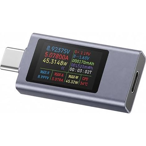Testeur USB C 4-30V 0-12A, Multimetre USB C avec Écran Couleur ISP, Voltmaètre Ampèremètre Compteur de Puissance et Capacité, Analyseur Charge Raapide PD QC pour Chargeurs, Câbles, Smartphones (1/5)