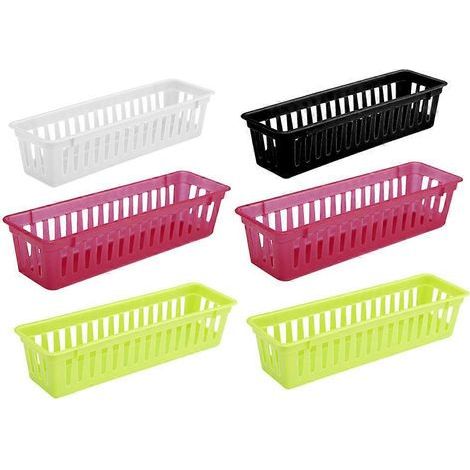 Set mit 6 rechteckigen Aufbewahrungskörben aus Kunststoff für Essstäbchen, perforiert, Farben zufällig, für die Küche. – 26,00 x 7,20 x 5,80 cm (1/4)