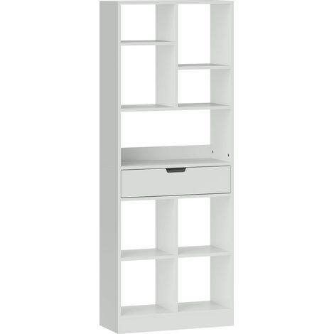 Armoire à livres, armoire de rangement avec 9 étagères, 1 tiroir. Armoire de stockage dotée d’un système anti-déversement. Armoire pour le bureau ou la salle à manger. Dimensions : 60 x 26 x 158 cm. C (1/5)