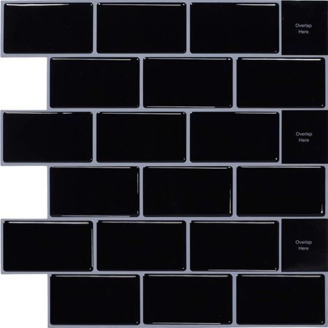 10-Pièces Sticker Carrelage Adhesif Mural 3d Autocollant Credence Adhesive pour Cuisine Noir (30.5x 30.5cm) (1/3)