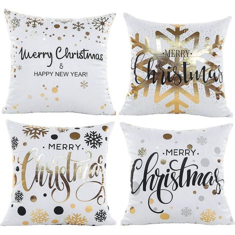 lot De 4 Nol Housses De Coussin(blanc),taie Oreiller Nol,housses De Coussin Canap,dcoratif Taies D'oreiller Beau Nol (1/5)