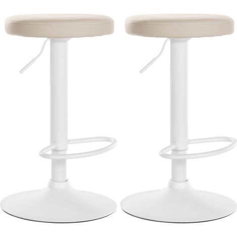 Set di 2 sgabelli da bar dal design semplice con seduta sintetica color crema e struttura in metallo bianco TDB10679