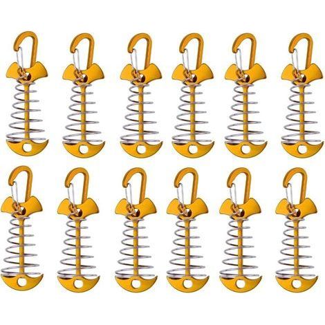 Picchetti per tenda Golden Fishbone, confezione da 12 (moschettone incluso): Picchetti per tende da campeggio e verande con tendicorda a molla. (1/5)