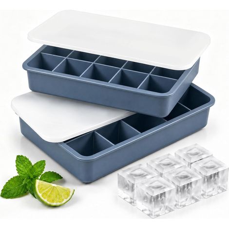 Bac à Glaçons en Silicone Empilable avec Couvercle, Format 15 Cavités Carré, Facile à Démouler, Réutilisable, Bleu (1/5)