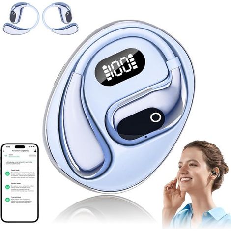 Cuffie con funzione di traduzione AI, supporto per traduttore vocale in 138 lingue, traduttore Open Air, auricolari Bluetooth (blu azzurro) (1/5)
