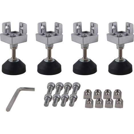 Lot de 4 pieds de support - Rainure 8 - 40 x 40 mm - Rainure 8 - Pied réglable en hauteur - Profil en aluminium - Pied de nivellement - Accessoires profilés en aluminium