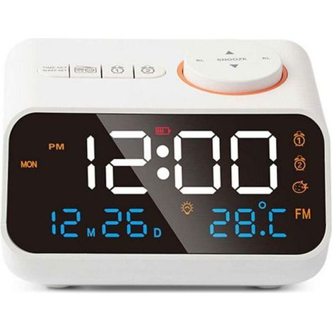 Réveil Radio multifonction LED, minuterie musicale, Radio FM Rechargeable, réveil pour la maison, blanc (1/4)