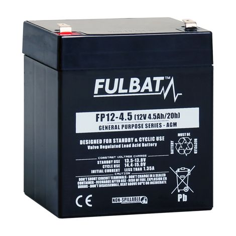 Batterie FULBAT AGM plomb Etanche FP12-4.5 (T1) 12 volts 4,5 Amps (1/2)