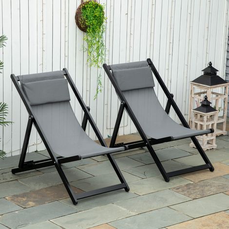 Ensemble 2 chaises longues d’extérieur pliantes inclinables en aluminium - Dimensions: 96,5x58x91,5 cm - Couleur: Gris foncé (1/4)